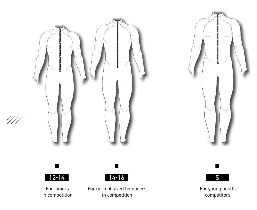 Junior-to-adult race suit sizing transition